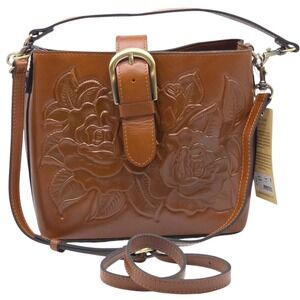 Patricia‎ Nash Irving Rose Tan Tooled Leather Satchel Bucket Bag Crossbody